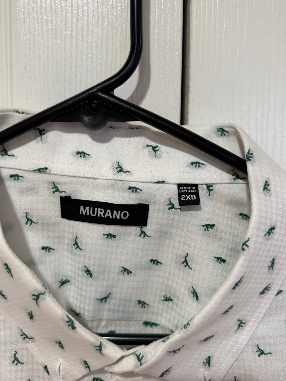 Murano White Long-Sleeve Dress Shirt with Green Micro dinosaur print - Picture 4 of 5